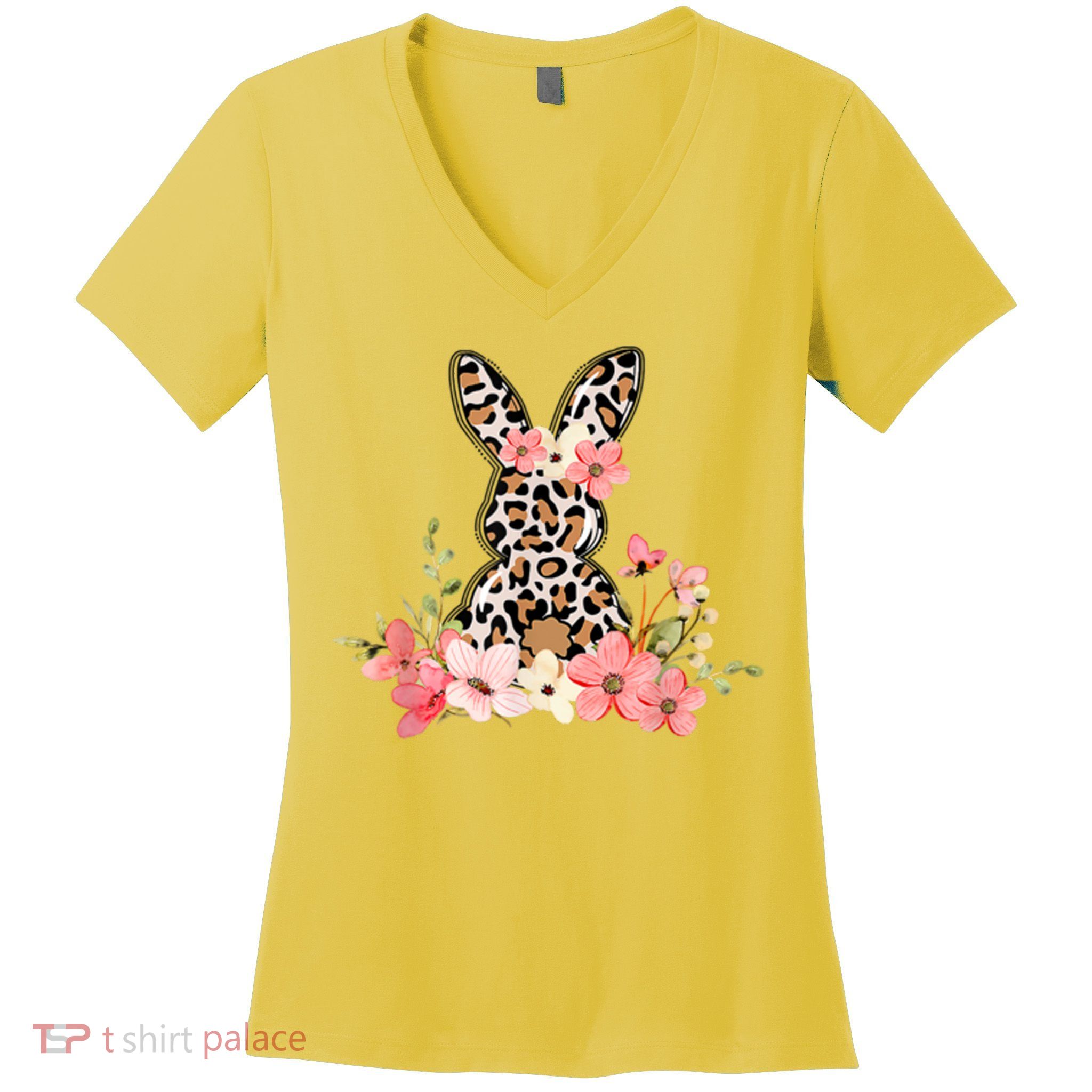 Floral Cheetah Easter Bunny Women's V-Neck T-Shirt