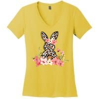 Floral Cheetah Easter Bunny Women's V-Neck T-Shirt