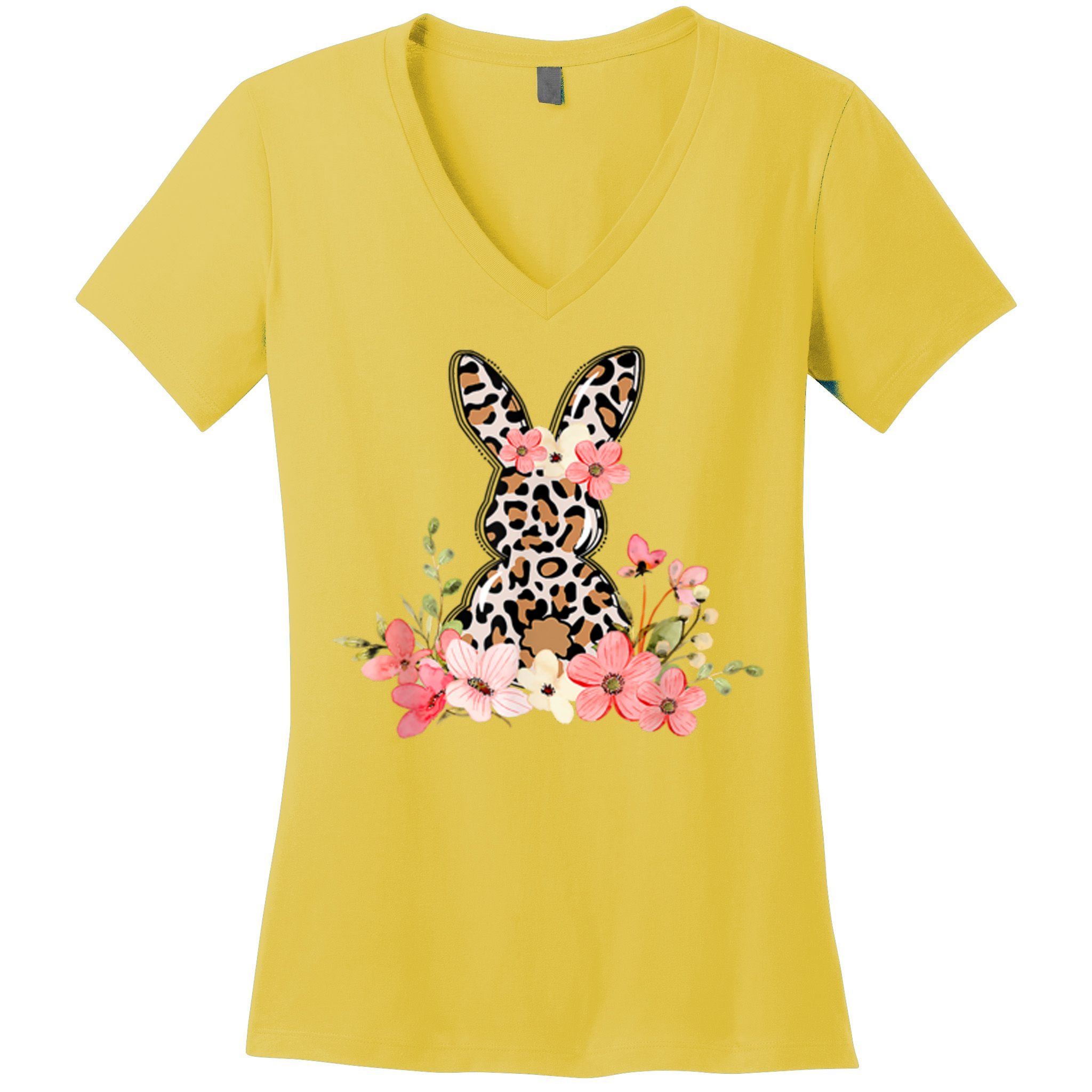 Floral Cheetah Easter Bunny Women's V-Neck T-Shirt