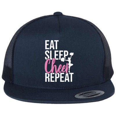 Funny Cute EAT SLEEP CHEER REPEAT Love Gift Flat Bill Trucker Hat