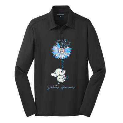 Faith Cute Elephants Sunflower Diabetes Awareness Silk Touch Performance Long Sleeve Polo