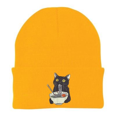 Funny Cat Eating Ramen Vintage Japanese Noodles Knit Cap Winter Beanie