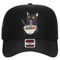 Funny Cat Eating Ramen Vintage Japanese Noodles High Crown Mesh Back Trucker Hat