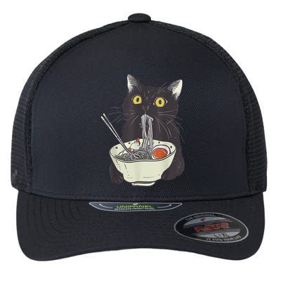 Funny Cat Eating Ramen Vintage Japanese Noodles Flexfit Unipanel Trucker Cap