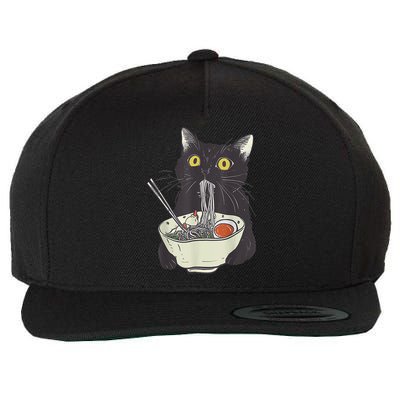 Funny Cat Eating Ramen Vintage Japanese Noodles Wool Snapback Cap