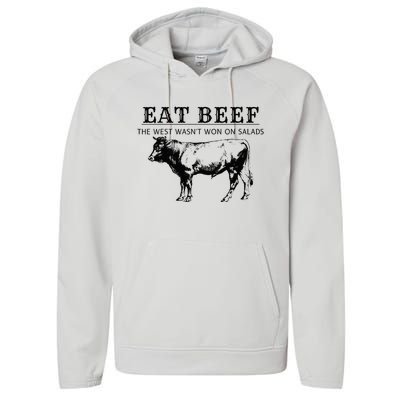 Funny Cow Eat Beef the West Wasn't Won on Salads Farm Cattle Performance Fleece Hoodie