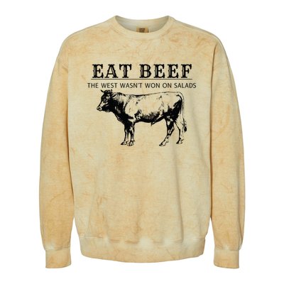 Funny Cow Eat Beef the West Wasn't Won on Salads Farm Cattle Colorblast Crewneck Sweatshirt