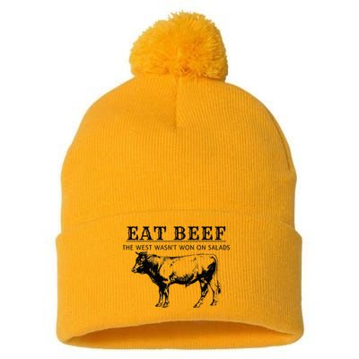 Funny Cow Eat Beef the West Wasn't Won on Salads Farm Cattle Pom Pom 12in Knit Beanie