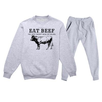 Funny Cow Eat Beef the West Wasn't Won on Salads Farm Cattle Premium Crewneck Sweatsuit Set