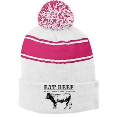Funny Cow Eat Beef the West Wasn't Won on Salads Farm Cattle Stripe Pom Pom Beanie