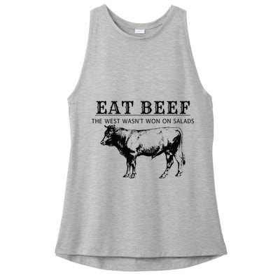 Funny Cow Eat Beef the West Wasn't Won on Salads Farm Cattle Ladies PosiCharge Tri-Blend Wicking Tank