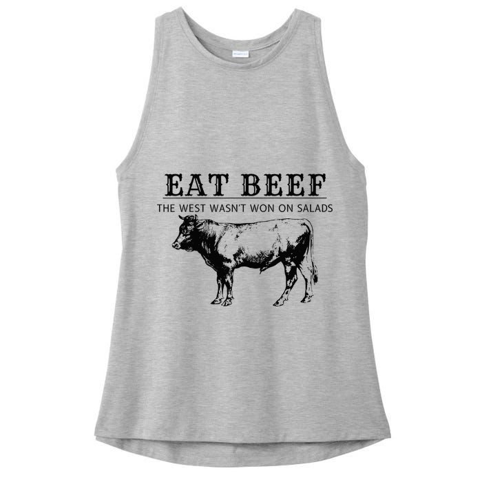 Funny Cow Eat Beef the West Wasn't Won on Salads Farm Cattle Ladies PosiCharge Tri-Blend Wicking Tank