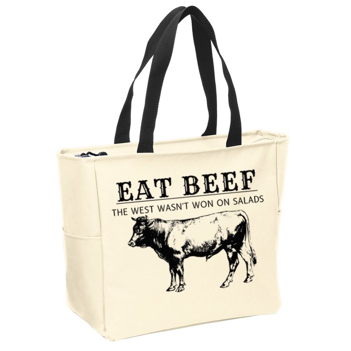 Funny Cow Eat Beef the West Wasn't Won on Salads Farm Cattle Zip Tote Bag