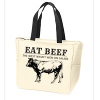 Funny Cow Eat Beef the West Wasn't Won on Salads Farm Cattle Zip Tote Bag