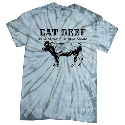 Funny Cow Eat Beef the West Wasn't Won on Salads Farm Cattle Tie-Dye T-Shirt