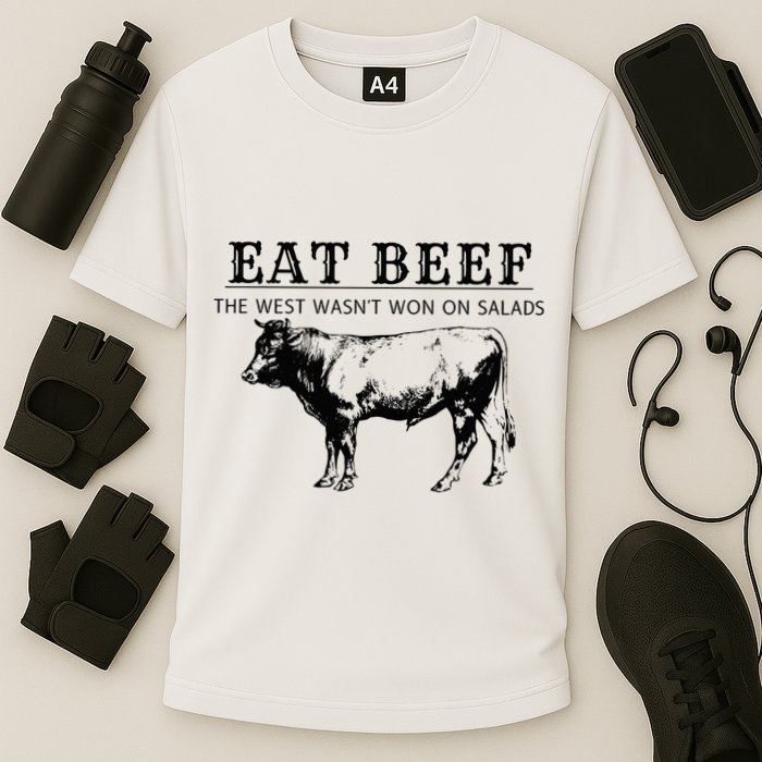 Funny Cow Eat Beef the West Wasn't Won on Salads Farm Cattle Performance Shirt