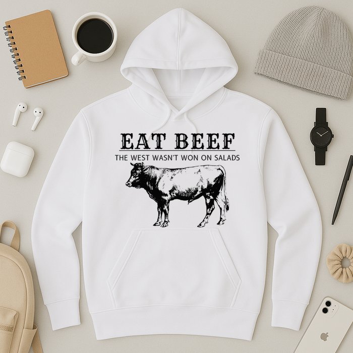 Funny Cow Eat Beef the West Wasn't Won on Salads Farm Cattle Hoodie