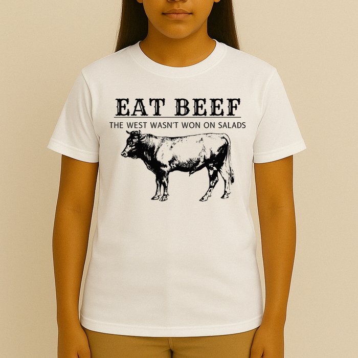 Funny Cow Eat Beef the West Wasn't Won on Salads Farm Cattle T-Shirt
