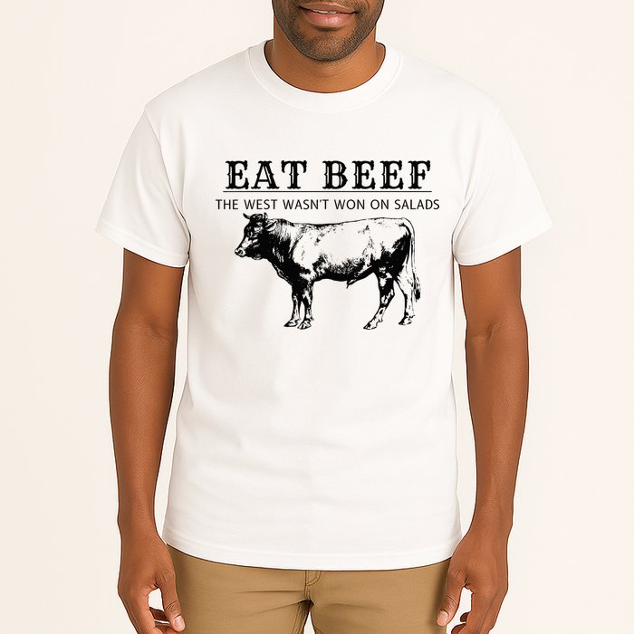 Funny Cow Eat Beef the West Wasn't Won on Salads Farm Cattle Tall T-Shirt
