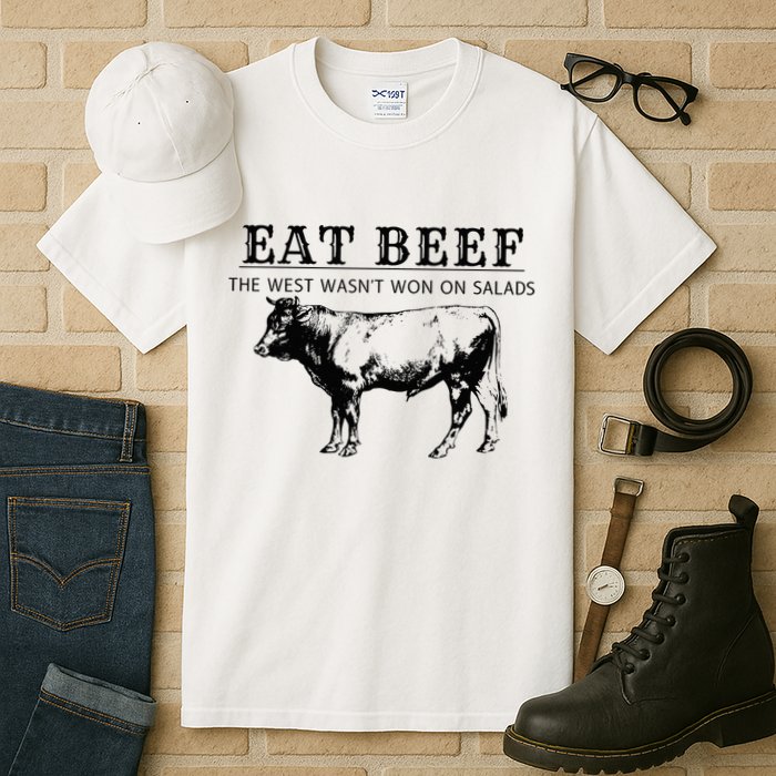 Funny Cow Eat Beef the West Wasn't Won on Salads Farm Cattle Tall T-Shirt