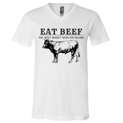 Funny Cow Eat Beef the West Wasn't Won on Salads Farm Cattle V-Neck T-Shirt