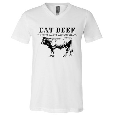 Funny Cow Eat Beef the West Wasn't Won on Salads Farm Cattle V-Neck T-Shirt