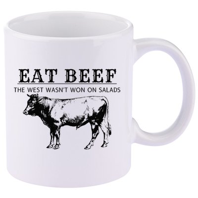 Funny Cow Eat Beef the West Wasn't Won on Salads Farm Cattle 11oz C Handle Ceramic Mug