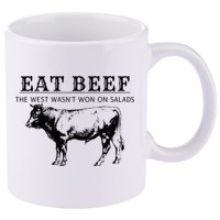 Funny Cow Eat Beef the West Wasn't Won on Salads Farm Cattle 11oz C Handle Ceramic Mug