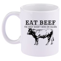 Funny Cow Eat Beef the West Wasn't Won on Salads Farm Cattle 11oz C Handle Ceramic Mug
