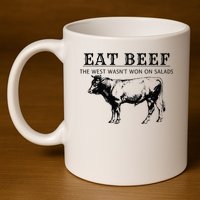 Funny Cow Eat Beef the West Wasn't Won on Salads Farm Cattle 11oz C Handle Ceramic Mug