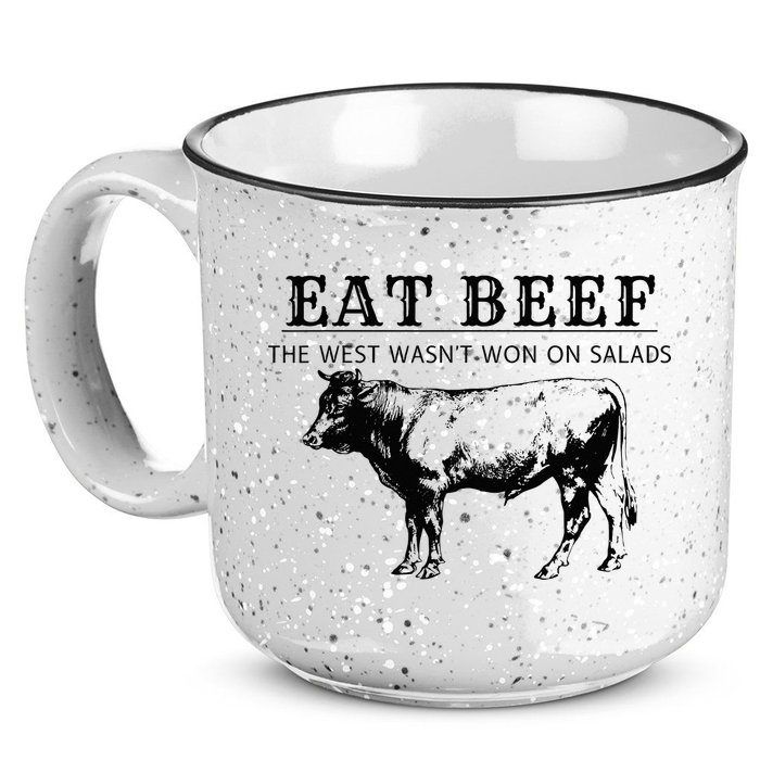 Funny Cow Eat Beef the West Wasn't Won on Salads Farm Cattle 15oz Campfire Ceramic Mug