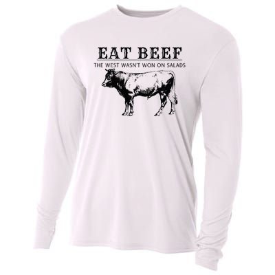 Funny Cow Eat Beef the West Wasn't Won on Salads Farm Cattle Cooling Performance Long Sleeve Crew