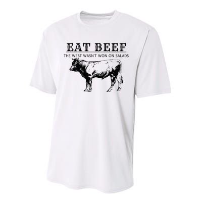 Funny Cow Eat Beef the West Wasn't Won on Salads Farm Cattle Performance Sprint T-Shirt