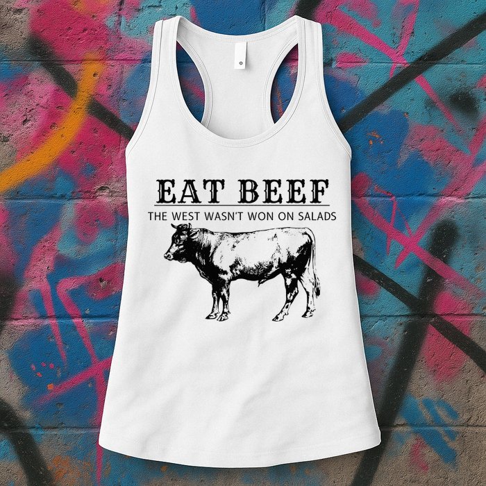 Funny Cow Eat Beef the West Wasn't Won on Salads Farm Cattle Womens Tank Top