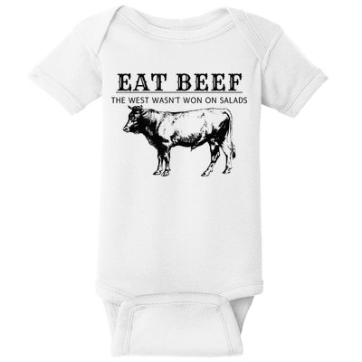 Funny Cow Eat Beef the West Wasn't Won on Salads Farm Cattle Baby Bodysuit
