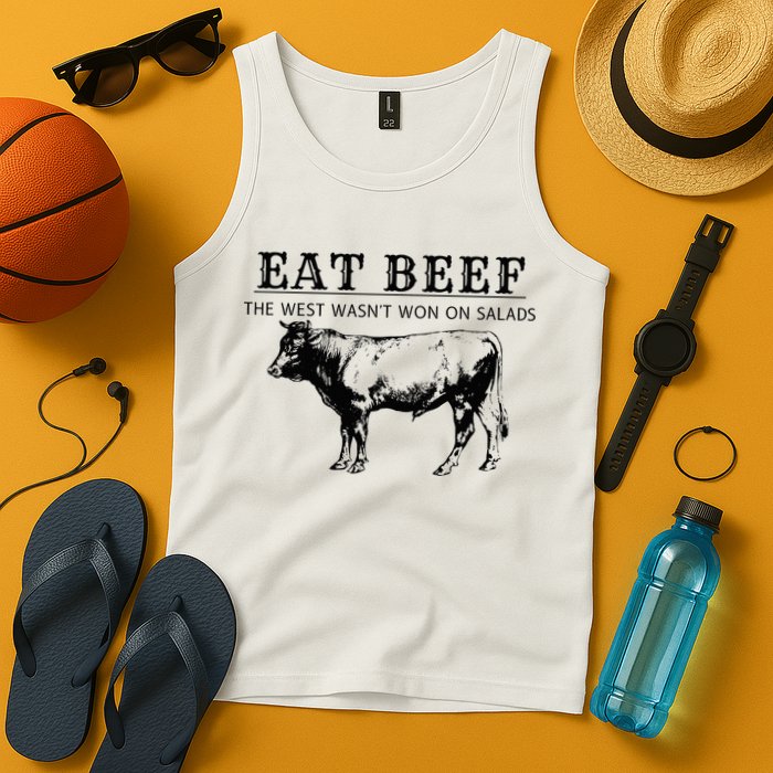 Funny Cow Eat Beef the West Wasn't Won on Salads Farm Cattle Tank Top