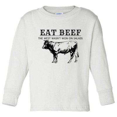 Funny Cow Eat Beef the West Wasn't Won on Salads Farm Cattle Toddler Long Sleeve Shirt
