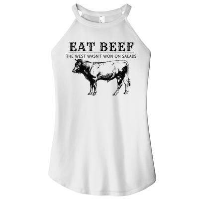 Funny Cow Eat Beef the West Wasn't Won on Salads Farm Cattle Women's Perfect Tri Rocker Tank