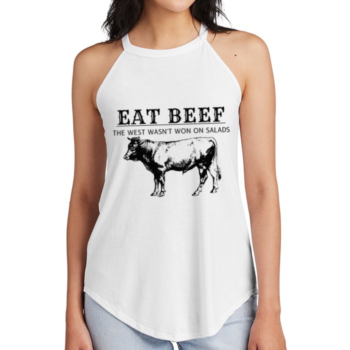 Funny Cow Eat Beef the West Wasn't Won on Salads Farm Cattle Women's Perfect Tri Rocker Tank