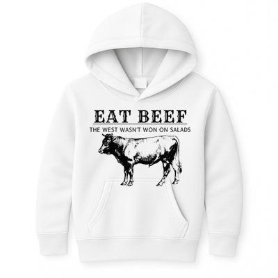 Funny Cow Eat Beef the West Wasn't Won on Salads Farm Cattle Kids Hoodie