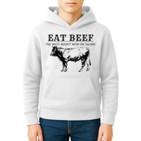 Funny Cow Eat Beef the West Wasn't Won on Salads Farm Cattle Kids Hoodie