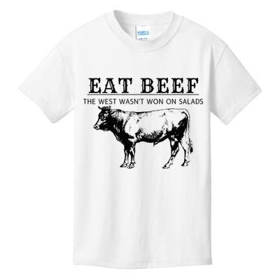 Funny Cow Eat Beef the West Wasn't Won on Salads Farm Cattle Kids T-Shirt