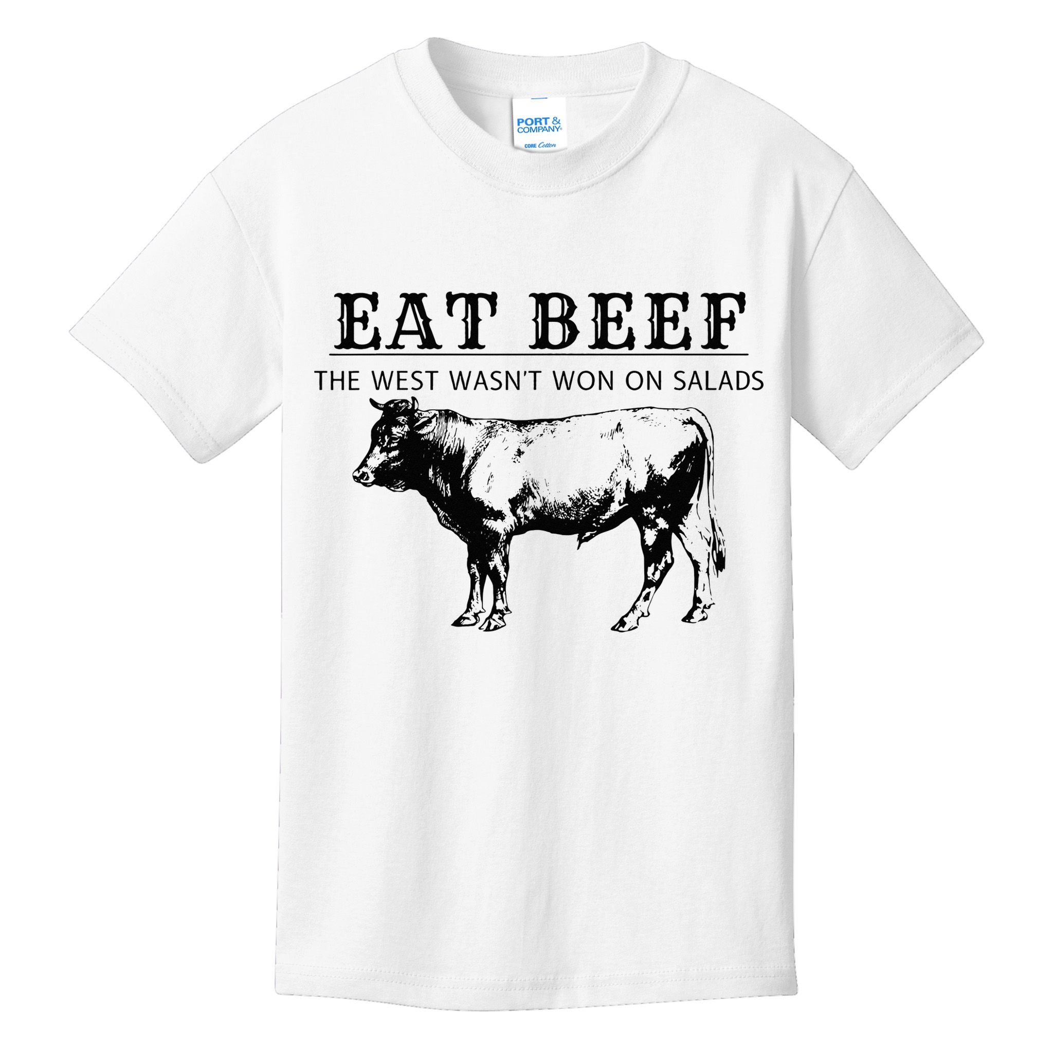 Funny Cow Eat Beef the West Wasn't Won on Salads Farm Cattle Kids T-Shirt