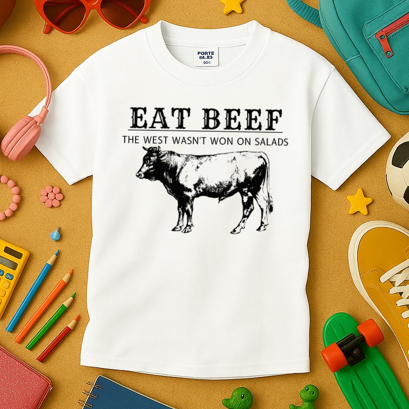 Funny Cow Eat Beef the West Wasn't Won on Salads Farm Cattle Kids T-Shirt