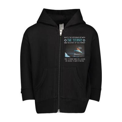 Funny California Energy Crisis Titanic Conservative Toddler Zip Fleece Hoodie