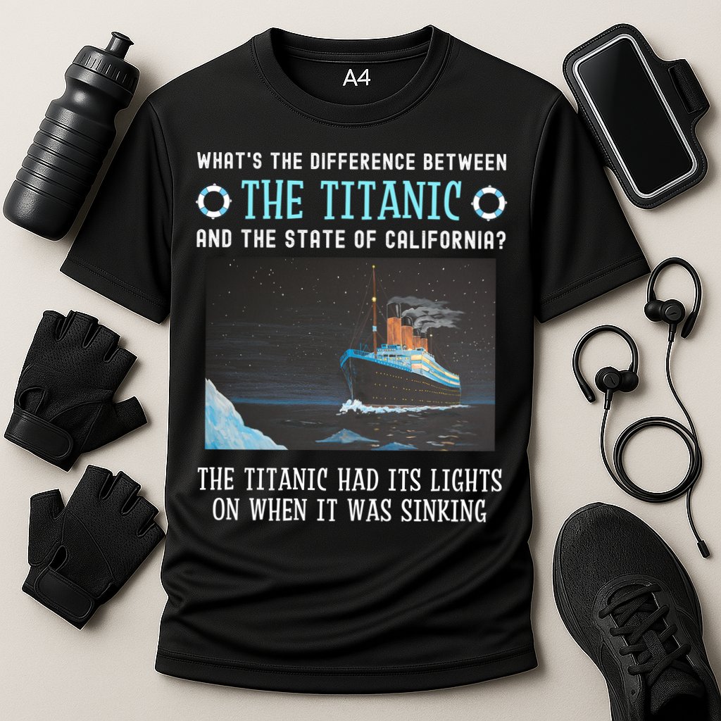Funny California Energy Crisis Titanic Conservative Cooling Performance Crew T-Shirt