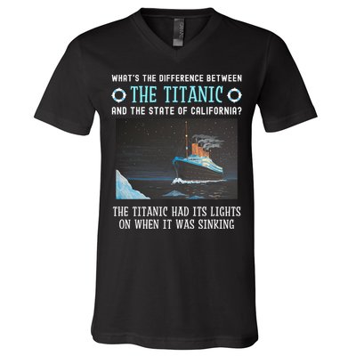 Funny California Energy Crisis Titanic Conservative V-Neck T-Shirt