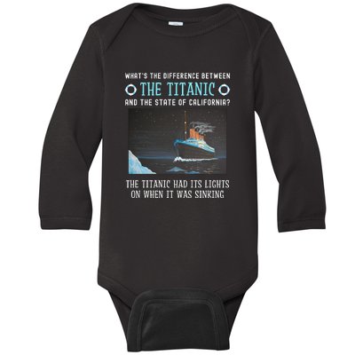 Funny California Energy Crisis Titanic Conservative Baby Long Sleeve Bodysuit