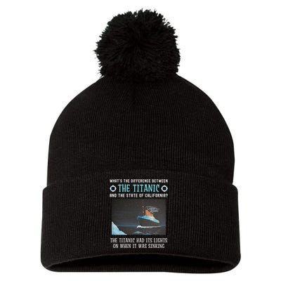 Funny California Energy Crisis Titanic Conservative Pom Pom 12in Knit Beanie