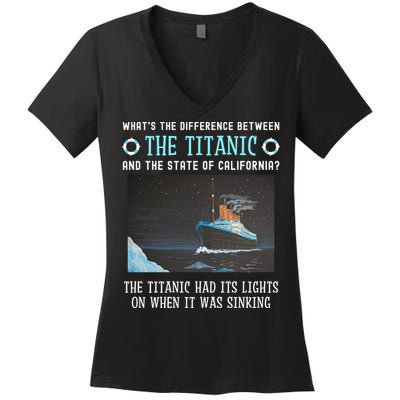 Funny California Energy Crisis Titanic Conservative Women's V-Neck T-Shirt